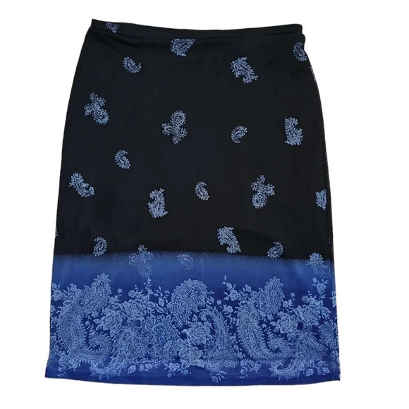 Vintage Express Paisley Pencil Skirt Medium Black Blue Cottagecore Goth Whimsy - Picture 2 of 5